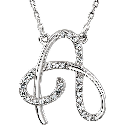 Authentic 925 Silver 1/8ct Diamond 0.63" Letter A Pendant 16" Initial Necklace