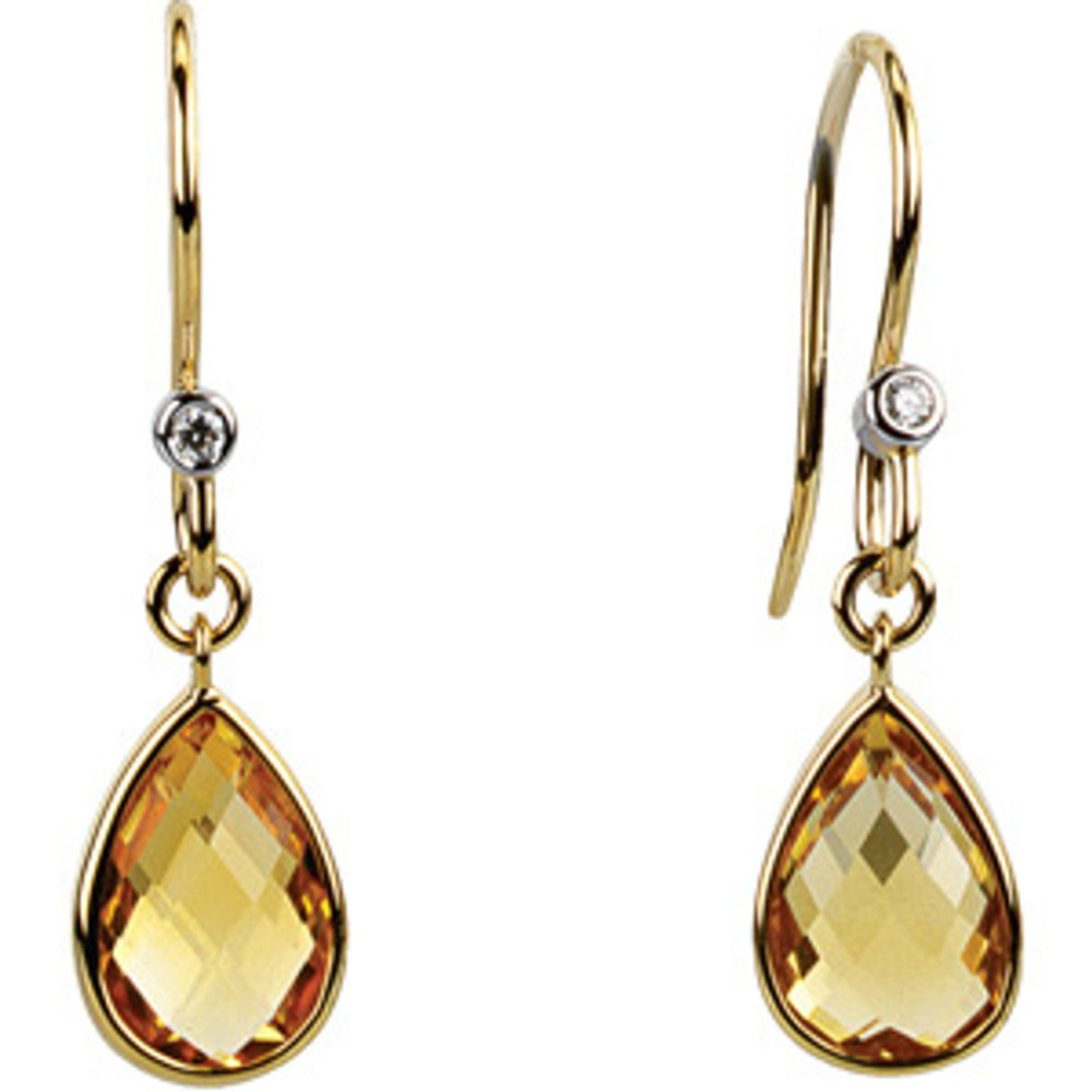 14k Yellow Gold Natural Citrine & .02 CTW Natural Diamond Earrings