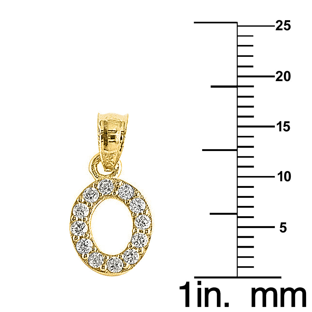 Genuine 14k Yellow Gold 0.59" Cubic Zirconia CZ Initial Block Letter 'O' Pendant for Men or Women - Gold Letter Charm