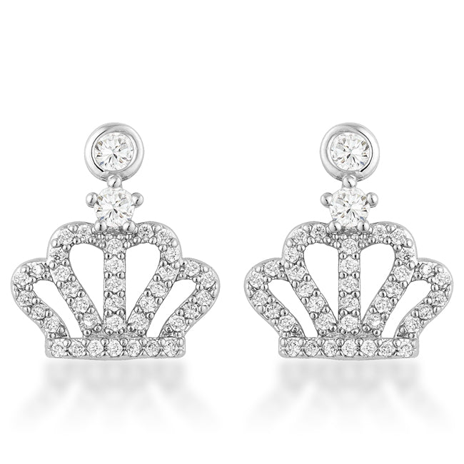 Silvertone Cubic Zirconia Dangling Crown Earrings