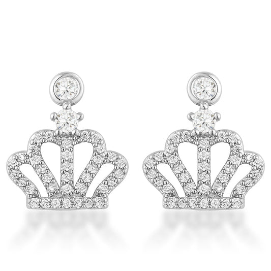 Silvertone Cubic Zirconia Dangling Crown Earrings