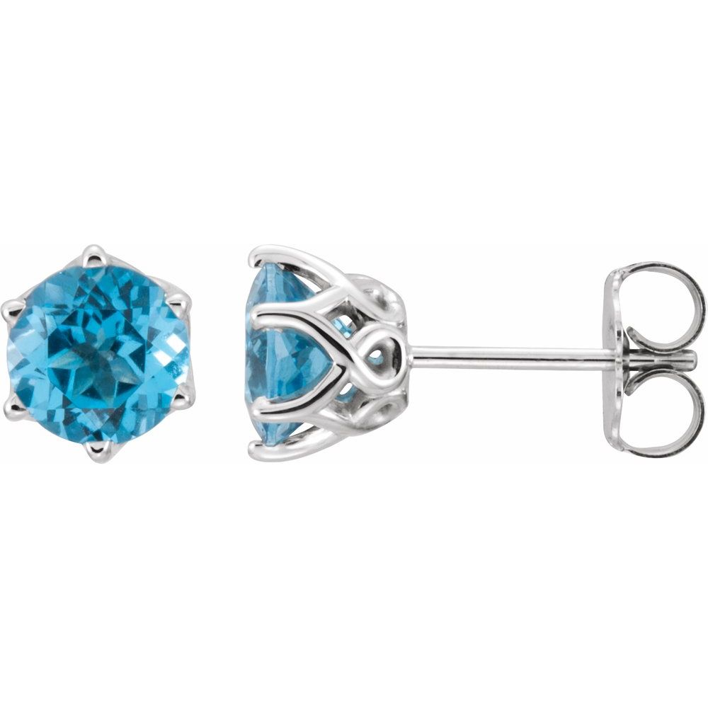 14k White Gold 6 mm Natural Swiss Blue Topaz Stud Earrings