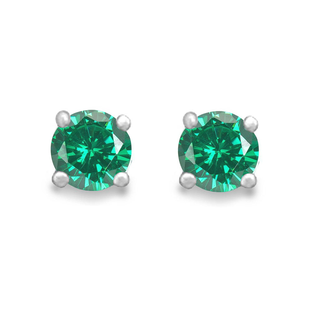 Sterling Silver May Birthstone Cubic Zirconia Stud Earrings