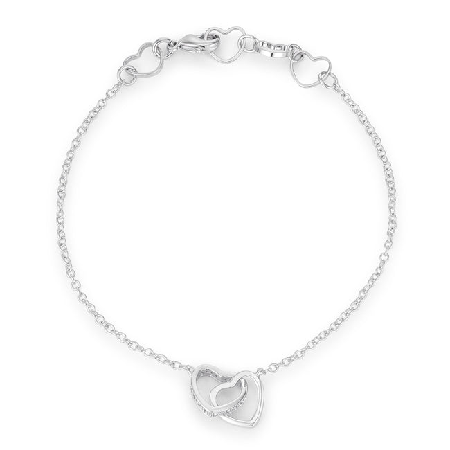 Silvertone 0.12ct Interlocked Cubic Zirconia Hearts Bracelet