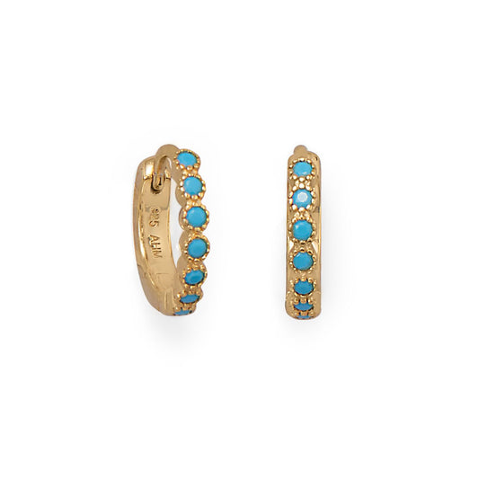 14 Karat Gold Plated Turquoise Cubic Zirconia Hoop Earrings