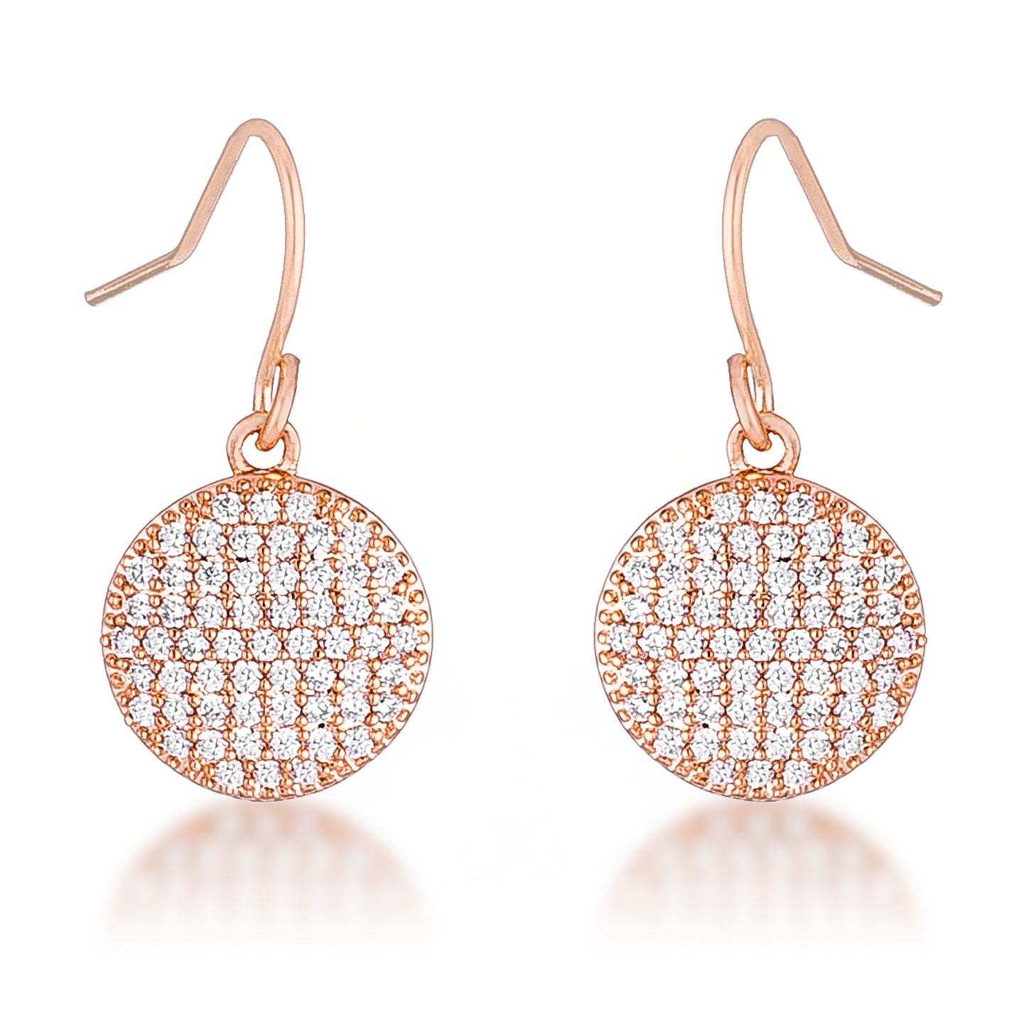 Rose Goldtone Cubic Zirconia Round Disc Dangling Hook Earrings