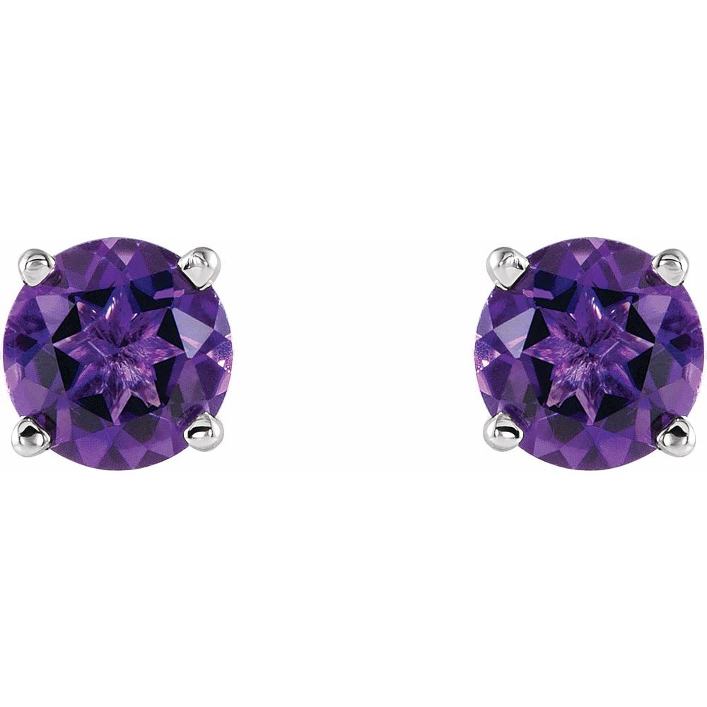 14k White Gold 5 mm Natural Amethyst Stud Earrings