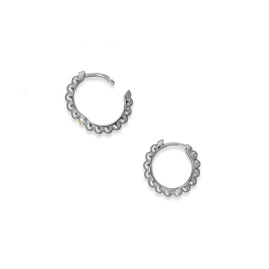 Sterling Silver Beaded Click Hoop Earrings