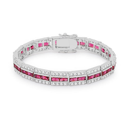 Silvertone Red Radiant-cut Cubic Zirconia Bracelet