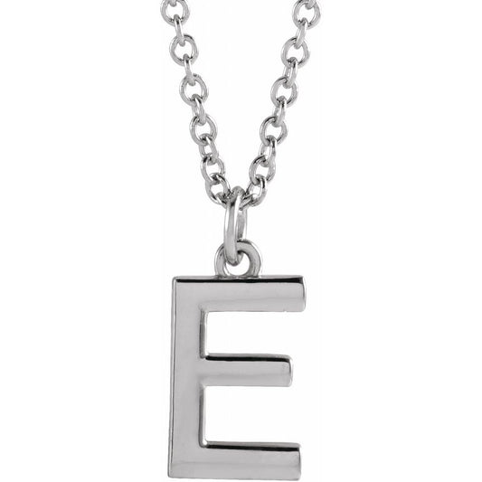 Authentic 925 Sterling Silver 0.37" Letter E Dangle Pendant 18" Initial Necklace