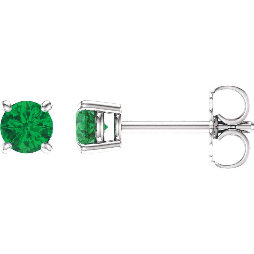 14k White Gold 4 mm Lab-Grown Emerald Stud Earrings