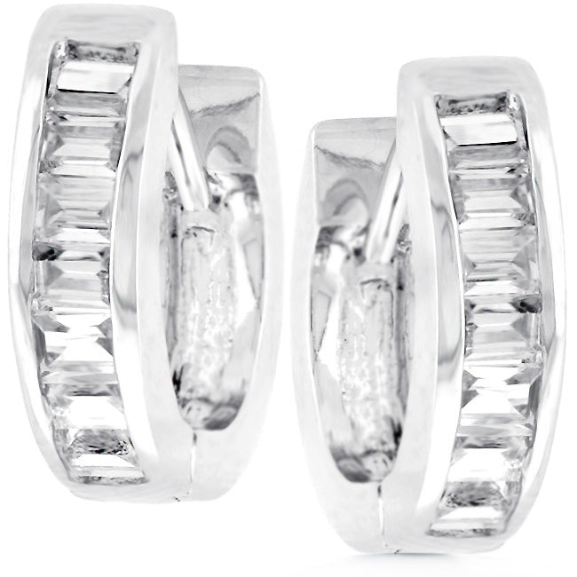 Silvertone Baguette-Cut Cubic Zirconia Hoop Earrings