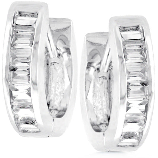 Silvertone Baguette-Cut Cubic Zirconia Hoop Earrings