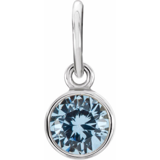 14K White Gold 4mm Round Imitation Aquamarine Birthstone Charm