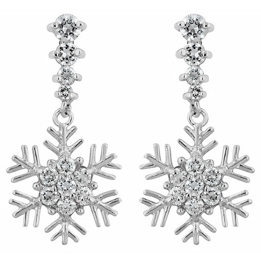 Silvertone Cubic Zirconia Dangling Snowflake Earrings