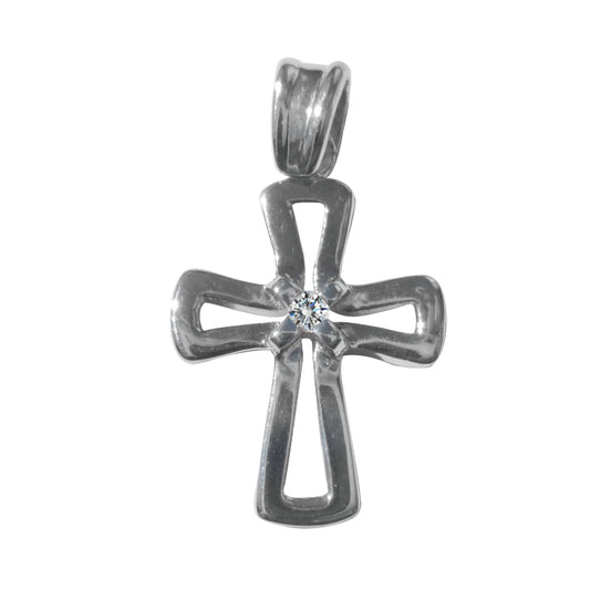 Sterling Silver Cubic Zirconia Flared Open Cross Charm Pendant