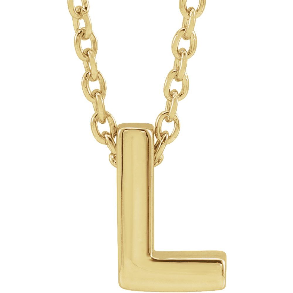 Genuine 14K Yellow Gold 0.31" Initial Letter L Pendant Slide Adjustable 16-18" Necklace