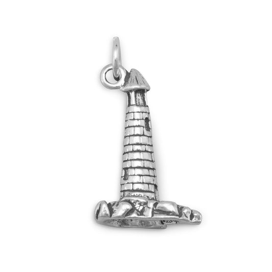 Authentic 925 Sterling Silver Oxidized Lighthouse Women's Charm for Bracelet or Necklace