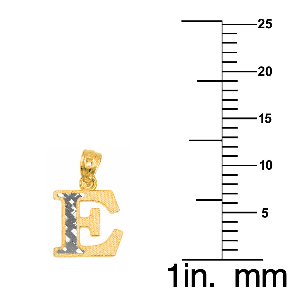 Genuine 14k Two-tone Gold 0.59" Diamond-cut Initial Block Letter 'E' Pendant For Men or Women - Gold Block Letter Charm