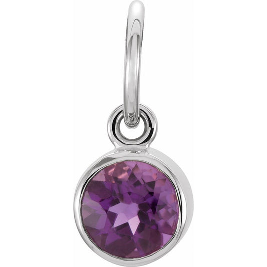 Sterling Silver 4mm Round Imitation Amethyst Birthstone Charm