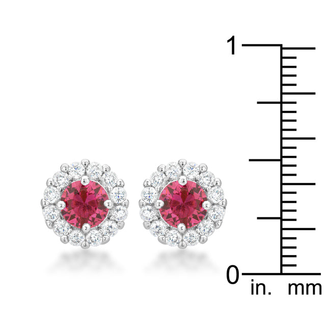 Silvertone Bright Pink Cubic Zirconia Halo Stud Earrings