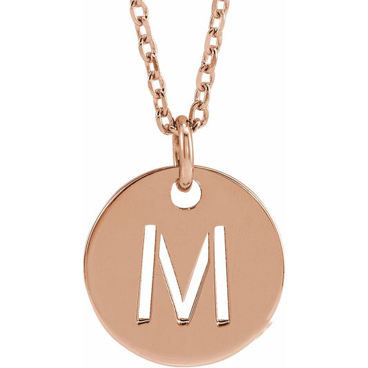 18k Rose Gold Plated 925 Silver 0.39" Letter M Disc Adjustable 16-18" Necklace