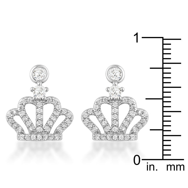 Silvertone Cubic Zirconia Dangling Crown Earrings