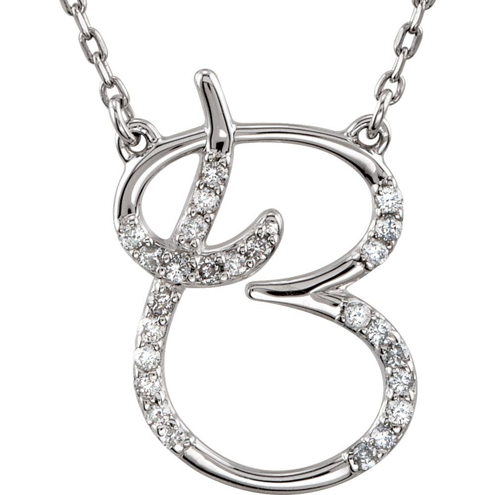 Authentic 925 Silver 1/8ct Diamond 0.74" Letter B Pendant 16" Initial Necklace