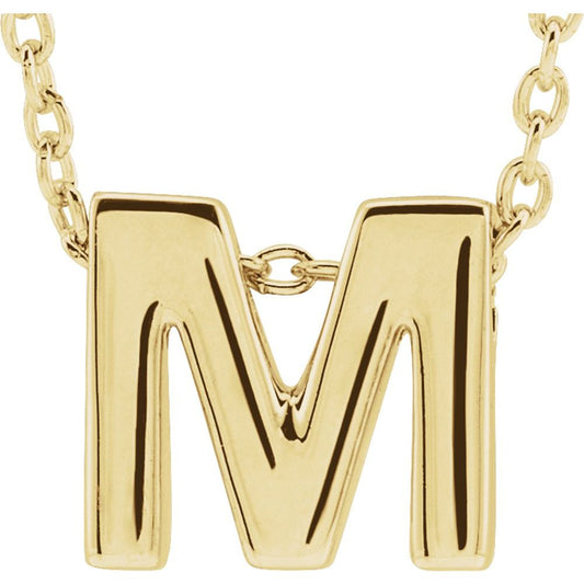 Genuine 14K Yellow Gold 0.31" Initial Letter M Pendant Slide Adjustable 16-18" Necklace