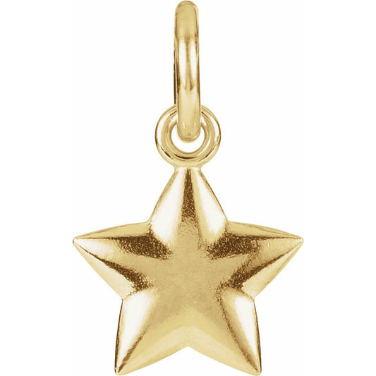 Genuine 14K Yellow Gold 5/8" Puffed Star Womens Bracelet Charm