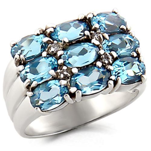 High Polished 925 Sterling Silver Ring with Synthetic Spinel in Sea Blue