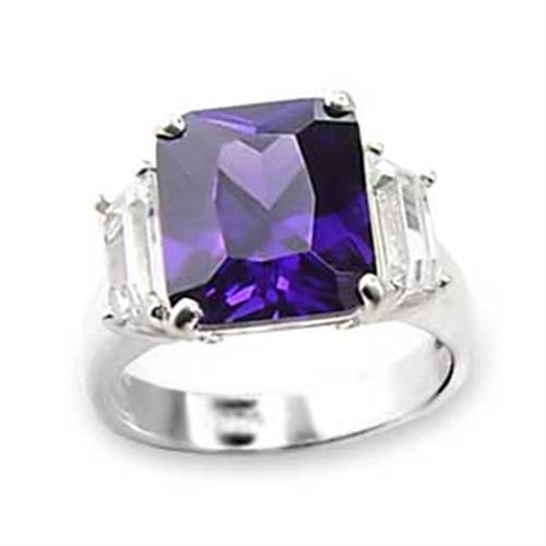 High Polished 925 Sterling Silver Ring with AAA Grade CZ  in Amethyst