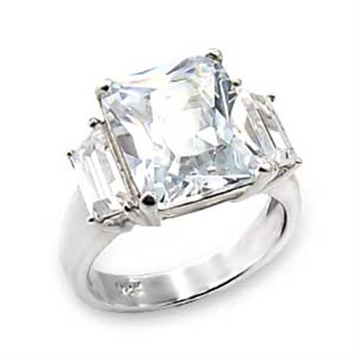 High Polished 925 Sterling Silver Ring with AAA Grade CZ  in Clear