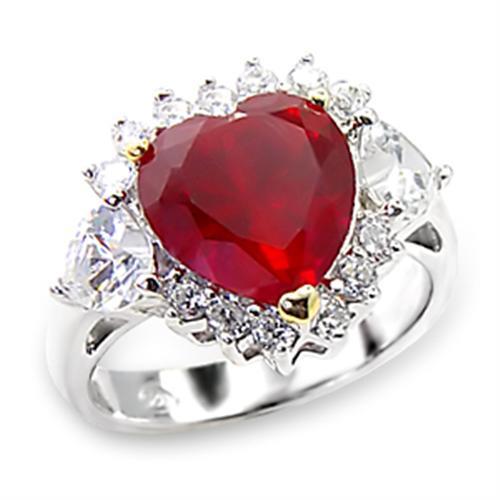 High Polished 925 Sterling Silver Ring with Synthetic Garnet in Ruby