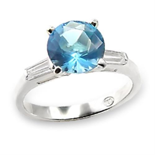 High Polished 925 Sterling Silver Ring with Synthetic Spinel in Sea Blue
