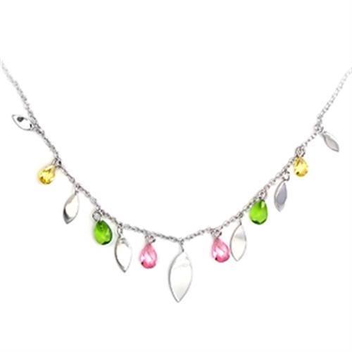 High Polished 925 Sterling Silver Necklace with AAA Grade CZ  in Multi Color