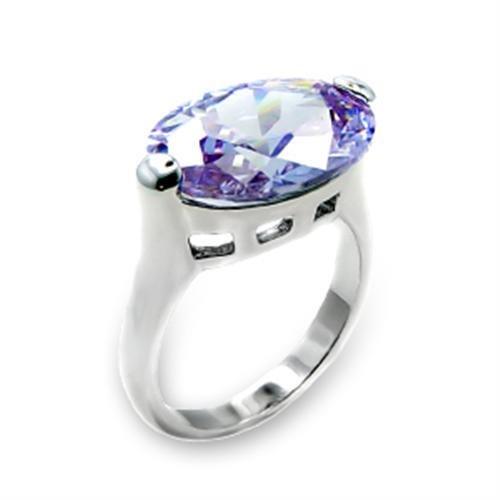 Rhodium 925 Sterling Silver Ring with AAA Grade CZ  in Light Amethyst
