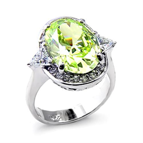 Rhodium 925 Sterling Silver Ring with AAA Grade CZ  in Apple Green color
