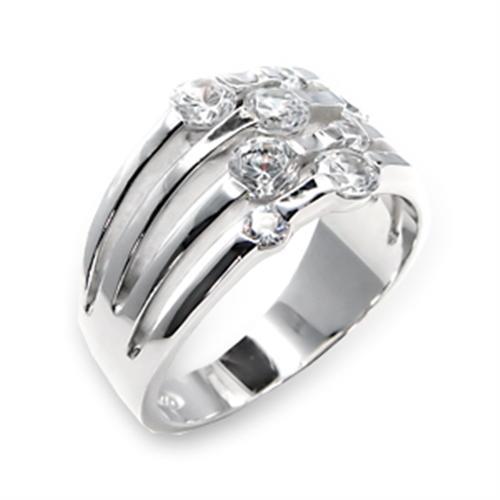 High Polished 925 Sterling Silver Ring with AAA Grade CZ  in Clear
