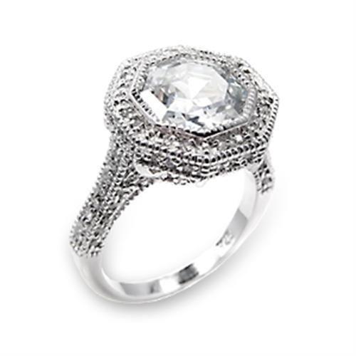 High Polished 925 Sterling Silver Ring with AAA Grade CZ  in Clear