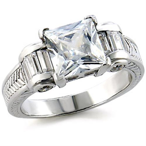 High Polished 925 Sterling Silver Ring with AAA Grade CZ  in Clear