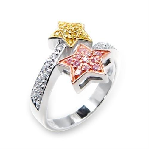 Tricolor 925 Sterling Silver Ring with AAA Grade CZ  in Clear