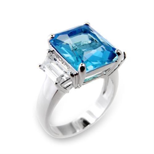 High Polished 925 Sterling Silver Ring with Synthetic Spinel in Sea Blue