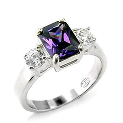 High Polished 925 Sterling Silver Ring with AAA Grade CZ  in Amethyst