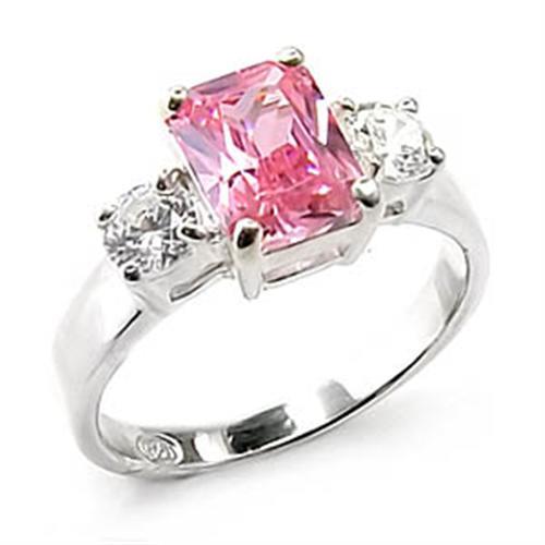High Polished 925 Sterling Silver Ring with AAA Grade CZ  in Rose