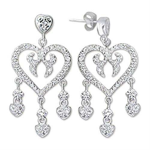 High Polished 925 Sterling Silver Earrings with AAA Grade CZ  in Clear