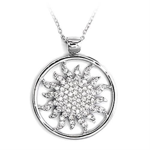High Polished 925 Sterling Silver Chain Pendant with AAA Grade CZ  in Clear