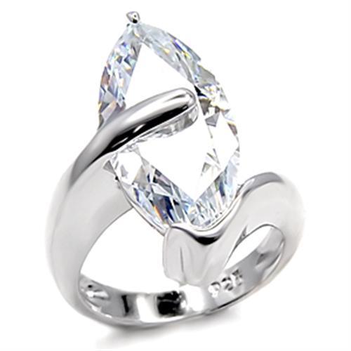 Rhodium 925 Sterling Silver Ring with AAA Grade CZ  in Clear