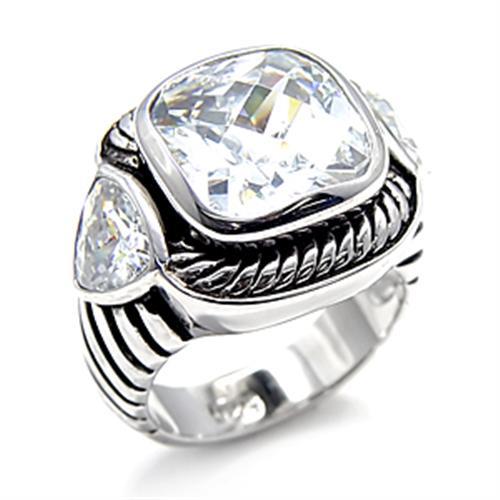 Rhodium 925 Sterling Silver Ring with AAA Grade CZ  in Clear