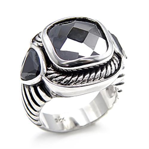 Rhodium 925 Sterling Silver Ring with AAA Grade CZ  in Jet